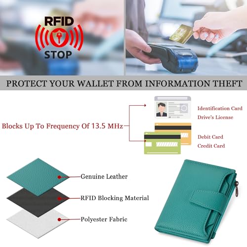 Image of Airkit Small Wallet Women RFID Blocking Leather Bifold Compact Card Holder Wallet for Women with Zipper Coin Pocket 4 ID Window