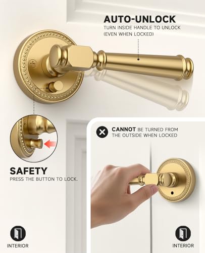 Amerdeco 6 Pack Champagne Bronze Privacy Door Handles, Champagne Bronze Interior Door Knobs,Heavy Duty Door Lever for Bedroom and Bathroom, Reversible Keyless for Right & Left Side AM0034 - Thumbnail 6