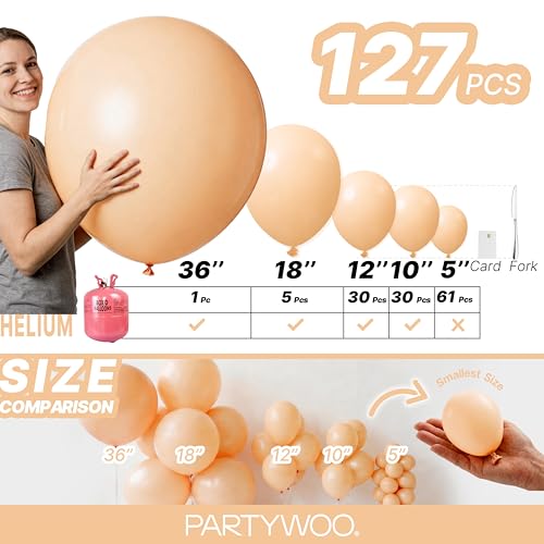 Image of PartyWoo Nude Balloons 127pcs Different Sizes of 36 18 12 10 5 Inch Apricot Boho Fall Neutral Balloon Arch Kit Garland for Graduation Birthday Boy Baby Shower Theme Party Decorations Brown-F05