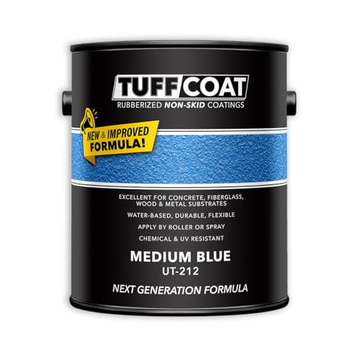 Tuff Coat Medium Texture Rubberized Non-Skid Deck Coating – Textured Non-Slip Safety Surface for Pool Decks, Docks, Boat Ramps, Patios, Walkways & High-Traffic Areas (UT-212 Medium Blue 1-gallon)