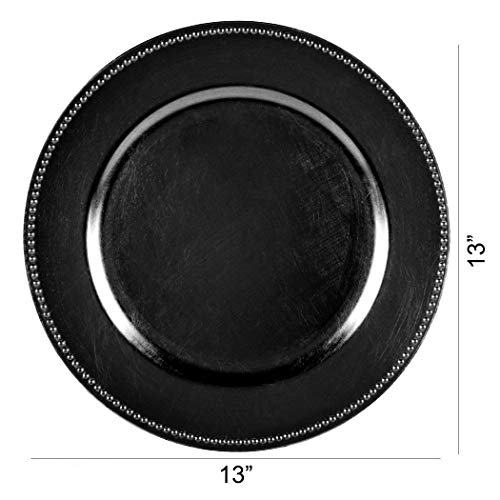 Tiger Chef Round Chargers For Dinner Plates - Charger Plates Black Beaded - 13-Inch Wedding Charger Plates (12 Pack) #TOP2