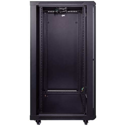 NavePoint 22U Server Cabinet Wall Mount Rack Enclosure with Caster Wheels, 2 Fans, Locking Glass Door, Removable Side Panels &ndash; 22U Network Cabinet 23.6&rdquo; Deep, 19&rdquo; Server Rack for A/V Equipment