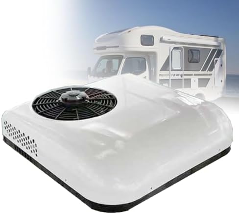 12V/24V Split Rooftop Air Conditioner for RVs, Trucks, Campers & Buses - Electric Parking AC with Remote Control - Quiet, Fast Cooling, Energy Efficient - White