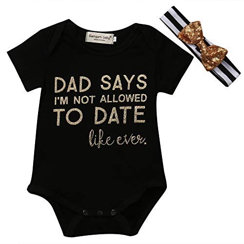 Image of Infant Baby Girls Daddys Letter Playsuit Romper Bodysuit Short Sleeve Shirt
