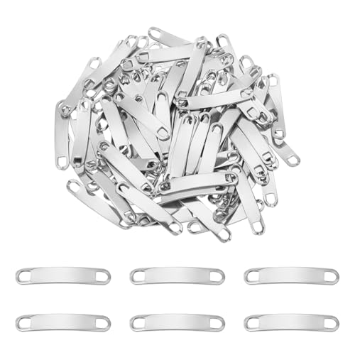 UNICRAFTALE 100Pcs Laser Engraving Blank Tag 34mm Stainless Steel Link Connector Metal Blanks Charm Curved Link Charm Engravable Blank Tag 2 Hole Charms Pendants for Shoes Decoration Bracelet Necklace 6mm Wide