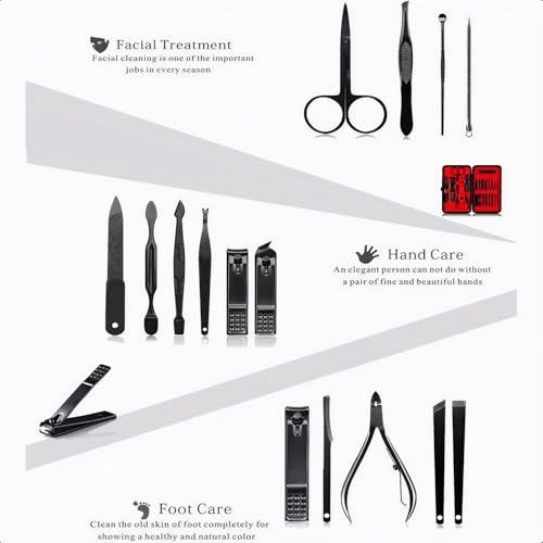 Image of Premium Nail Cutter Set 12-in-1 & Manicure Pedicure Kit for Men & Women | Nail Care Kit, Pedicure Set, Grooming Kit, Nail Tools, Nail Clipper Set, Nail Kit Manicure with Case (Red)