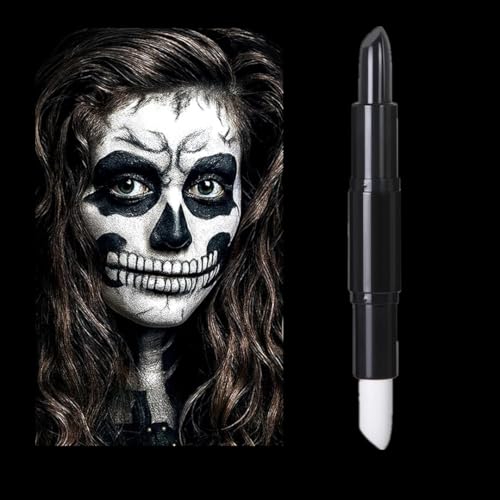 Teekerwang Halloween Clown Black White Face Body Paint Stick Set Eye Black for Sports Skeleton Vampire Skull Cosplay Special Effects Costume SFX Halloween Makeup Kit. (01 Color)