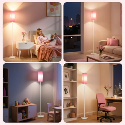 Image of 64.6 inch Floor Lamp, Pole Lamp with Foot Switch, Modern Standing Lamp Shade, Minimalist Freestanding Lamp (Bulb Not Included), for Living Room, Bedroom Office ETL Listed,White and Pink WP07LD05