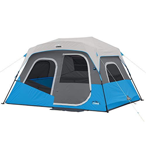 CORE 6 Person Instant Cabin Tent with LED Lights | Large Family Lighted Pop Up Tent for 60 Second Camp Setup | Included Storage Pockets for Camping Accessories