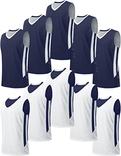 Liberty Imports 10 Pack Youth Boys Reversible Mesh Performance Athletic Basketball Jerseys Blank Team Uniforms for Sports Scrimmage Bulk (Navy/White, Youth M)