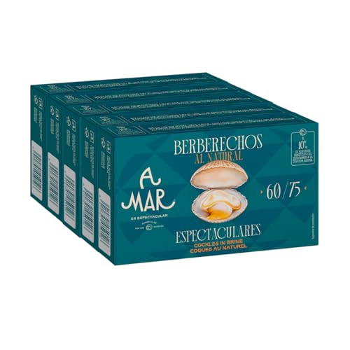 Berberechos al Natural A Mar Espectacular - Pack de 5 latas de Berberechos 60-75 - Conservas Gourmet de textura jugosa para tus Aperitivos - Fuente de salud y bienestar