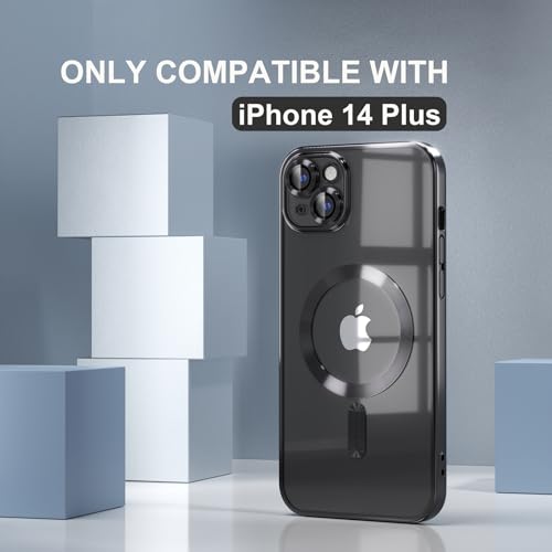 Image of Misea Magnetic for iPhone 14 Plus Case Compatible with MagSafe Black | [Never Yellowing] [Military Drop Protection] Full Camera Lens Protector Plating Soft Clear Phone Case for Women, Black