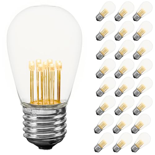 Novelty Lights 25 Pack LED S14 Outdoor Patio Edison Replacement Bulbs, Warm White, E26 Medium Base, 1 Watt