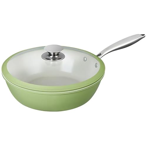 Image of HCXCQLSUY Nonstick Ceramic Frying Pan, Stir Fry Pans with Lid, Gas Electric & Induction Compatible (Green, Pan with Lid 12 inch)