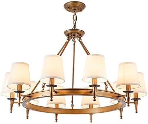 LYMSXAZOU Wrought Iron Chandelier with Fabric Shade, Vintage Pendant Lamp for Indoor Use - 6 Heads E14 Edison Light Fixture Villa, Bedroom, Dining Room, Restaurant