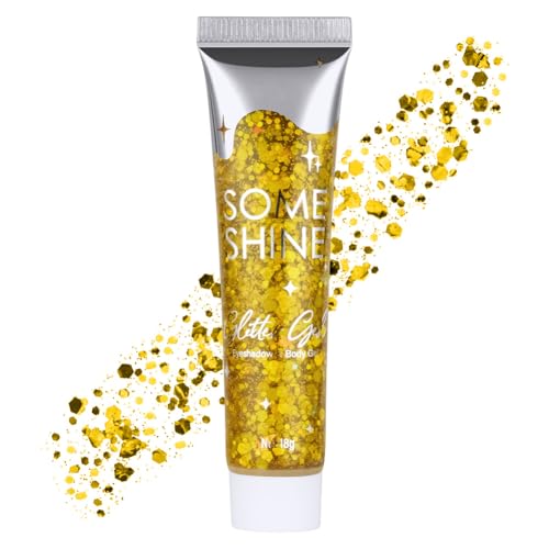 AYBUY Body Glitter Gel, Festival Glitzer Gesicht 18 g, Sequins Chunky Glitter Liquid Gel, Meerjungfrau Pailletten Funkelnde für Gesicht Haare Lippen Nägel Make Up Kosmetik Festival (Gold)