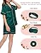 EPLAZA Kids Satin Pajamas Sets Girls Boys Button-Down Silky Pajamas Sleepwear with Hairband Eye Mask Hair Tie (Dark green-short, 130)