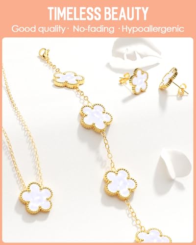 AICase Clover Jewelry Set,18K Gold Plated Lucky Clover Bracelet,Four Leaf Clover Necklace and Clover Earrings Fashion Jewelry Sets Gifts for Women/Mon4