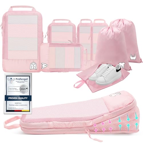8 Teilige Compression Packing Cubes, Koffer Organizer Kompression PackwüRfel Packtaschen FüR Backpack Rucksack Reisen Organizer Rosa
