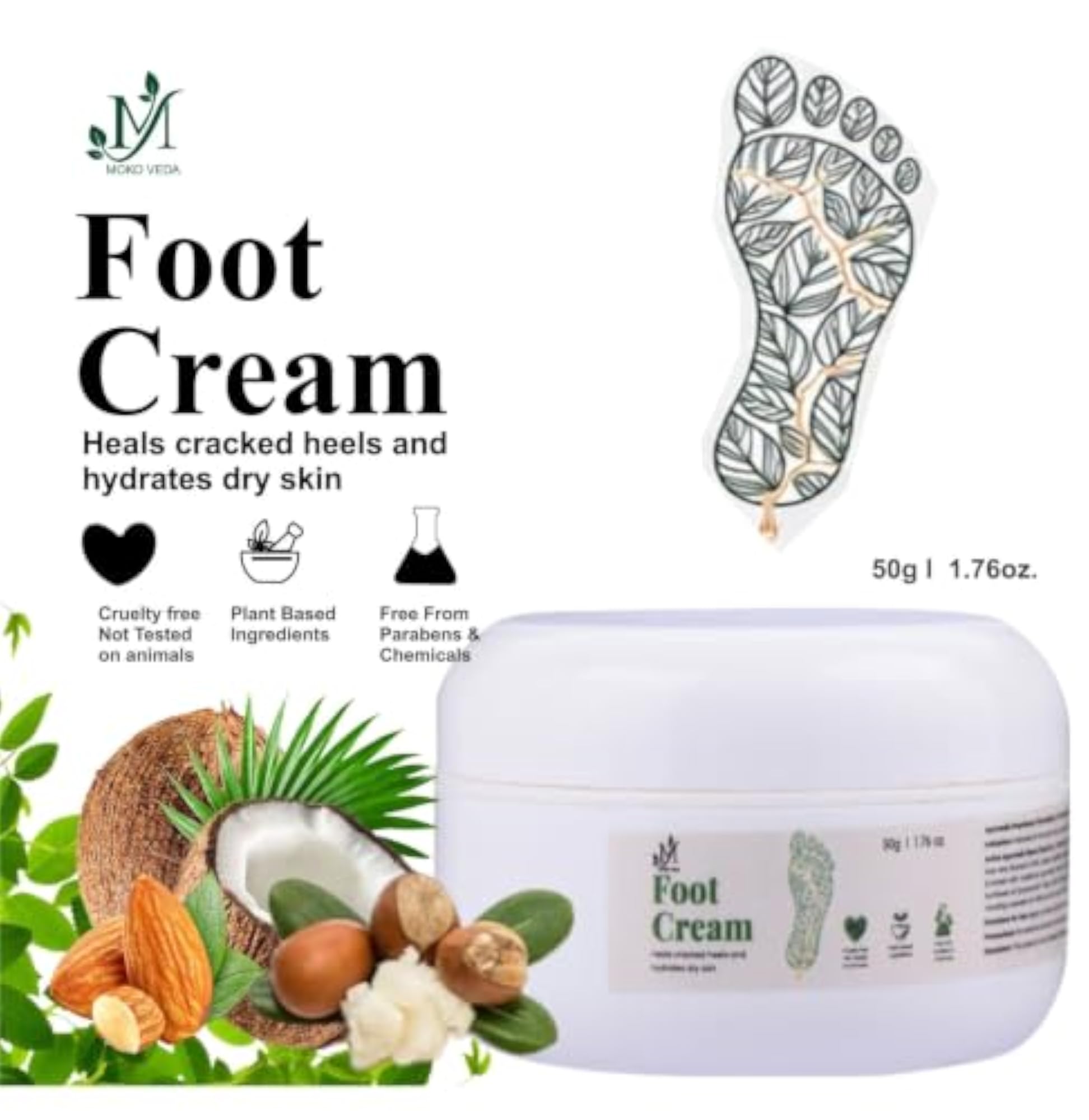 Cooling Vegan Foot Cream for Dry & Cracked Heels, 50g
