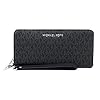 Michael Kors Jet Set Travel Continental Zip Around Leather Wallet Wristlet (Black PVC/Silver Hardware)