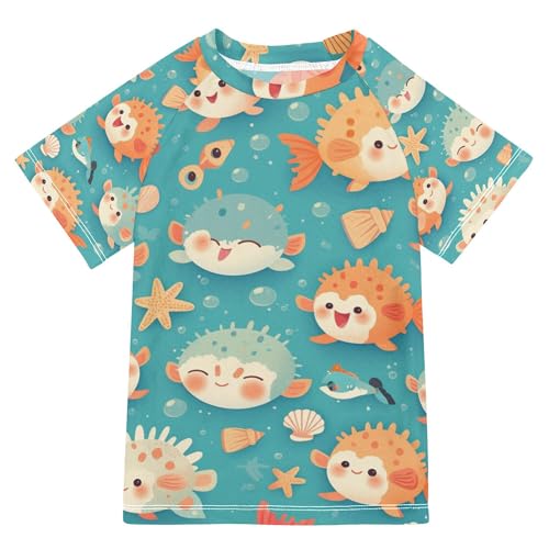 Pufferfish Corals Blue Bathing Suit Girls UV Protection Active Shirts Swimwear Beach Tops 3T