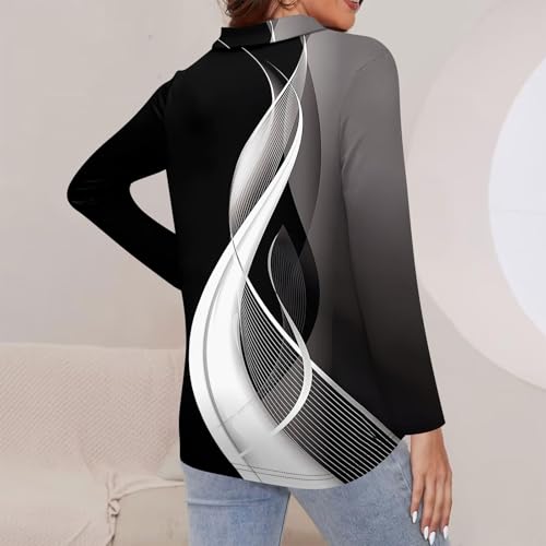 Gofuly WOMENS GOLF TOPS WITH SLEEVES Quarter Zip Pullover Tie Dye Plus Size Blouses Cotton Fall Polo Shirts Loose Fit Graphic Hiking Shirts Women Long Sleeve Winter Collared Neck Sweatshirt Black 2X thumb #5