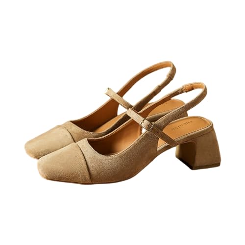 Image of Theater Women Twiggy Mary Jane Block Heel Sandals with Square Toe and Adjustable Buckle Slingback | Cushioned Comfort for Office & Formal Wear