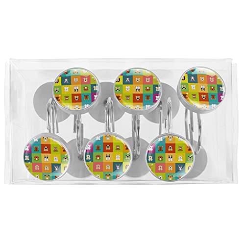 Crochets de rideau de douche chiens abstraits, lot de 12 anneaux antirouille design