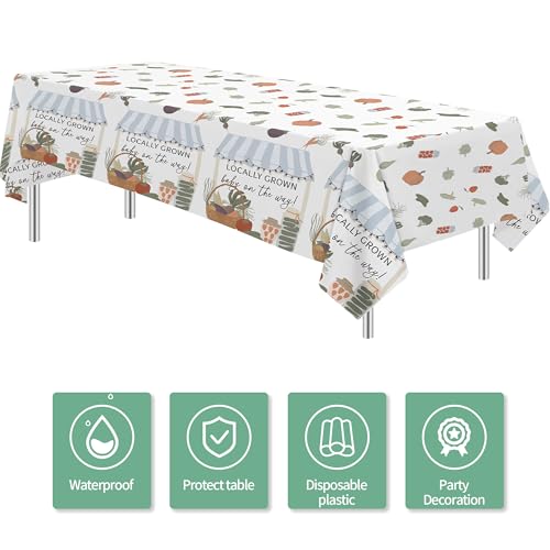 Image of Locally Grown Baby Shower Decorations Tablecloth, 3 Pack, 86in x 55in | Disposable, Farmer Market Vegetable Theme, Locally Grown Theme, Party Table Cover Supplies