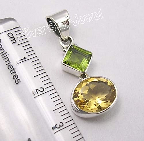 925 Solid Sterling Silver Multicolor Multistones Pendant 3 cm