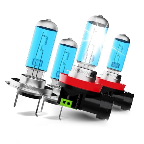 QIPEIZSP Halogen Headlight Bulbs Fit For Ford Fusion 2006-2010 2011 2012 2013 2014 2015 2016 2017 2018 Headlight Light Bulbs,H7 High Beam + H11 Low Beams, Pack of 4