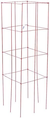 Panacea Heavy-Duty Red Tomato Towers, 47" Tall, Set of 3 Metal Plant Cages – Sturdy 4-Panel Tomato Cages with Soil Stakes for Tomato, Pepper & Climbing Plants Support