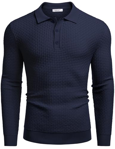 COOFANDY Men's Polo Long Sleeve Jumper for Men UK Knitted Pullover Casual Smart Winter Sweatshirt Golf Tops Navy Blue S - Image 5
