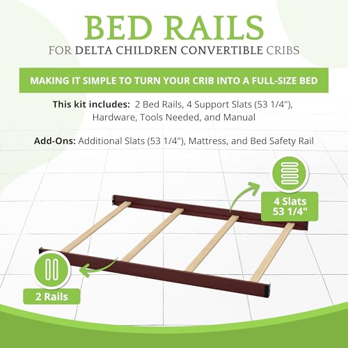 Image of Full-Size Conversion Kit Bed Rails Compatible with Delta Children Convertible Cribs - Solid Wood Rail #0050 - Toddler and Adult Bed Rail for Full-Size Beds - Baby Furniture (Black Cherry Espresso-607)