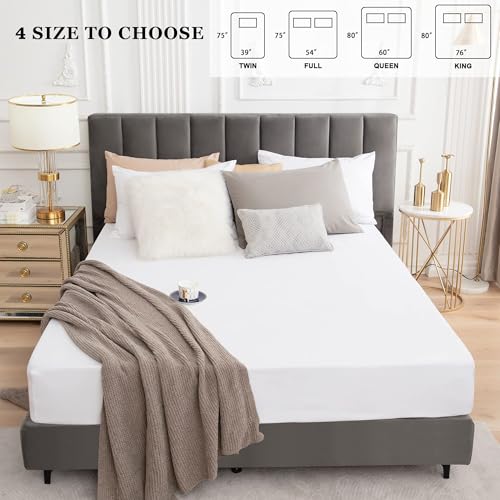 Image of 100% Waterproof Mattress Protector | Permium Cotton Mattress Skin Friendly Bed Cover | Breathable & Non-Allergenic Ultra Soft Elastic Fitted Bed Protector | 78x60 Inch, Queen, White
