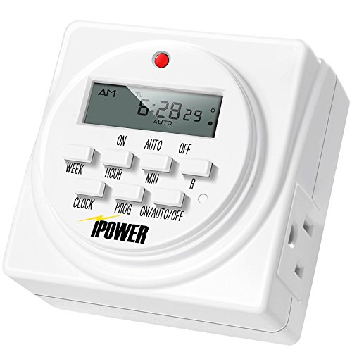 iPower 7 Day Heavy Duty Digital Programmable Electric Timer, Indoor Dual Outlet Switch