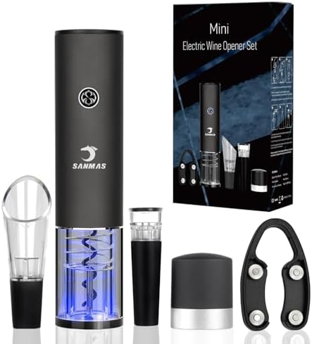 SANMAS Electric Wine Bottle Opener, Rechargeable Automatic Corkscrew Opener Set with Foil Cutter Wine Stopper Wine Aerator Pourer for Wine Lover Gift