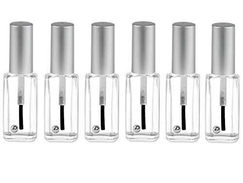 Nakpunar 6 pcs Oblong Empty Glass Nail Polish Bottles with Brush, Cap and Mixing Agitator balls