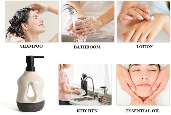 Miniatura 6 de BosilunLife Dispensador de jabón de cerámica, dispensador de jabón para baño, cocina, moderno, casa de campo, elegante, recargable, dispensador de