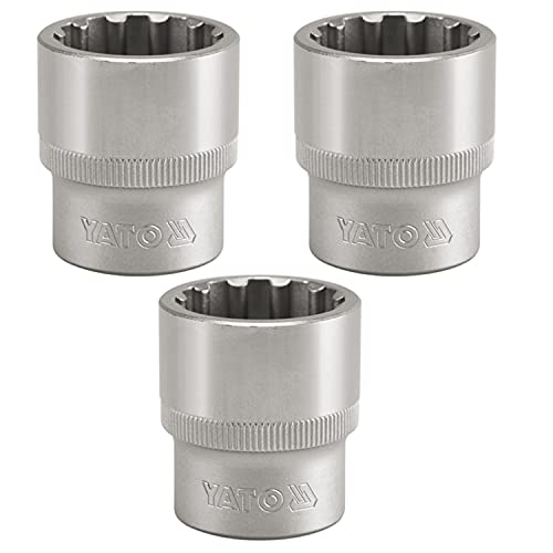 Image of Yato combo Set of 3 Spline Sockets YT-1469(17mm), YT-1470(18mm), YT-1471(19mm) with Chromed satin finished made of chromium Vanadium-Pack of 3