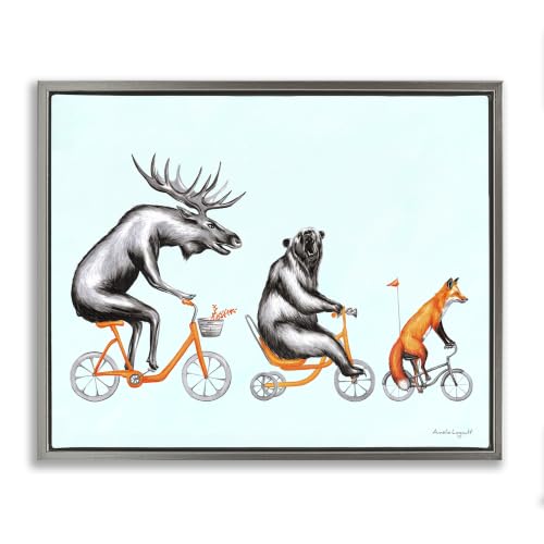 Wildlife Animals Riding Bikes, 25 x 31 Inch Canvas in Floater Frame
