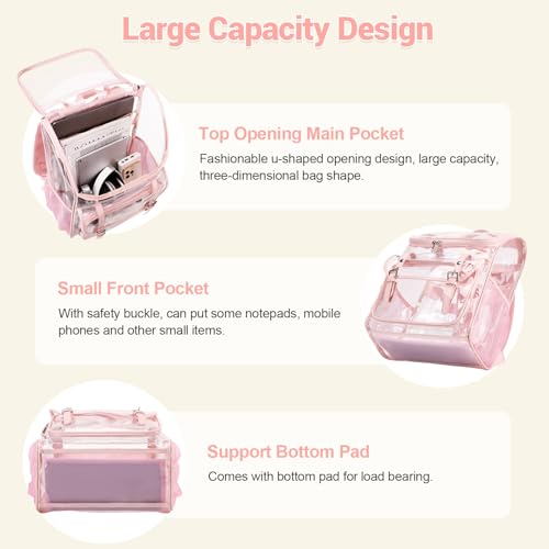 Image of DIGOBAY Clear Backpack with Lunch Bag Set, Leather Clear Backpack Heavy Duty Thick PVC Bookbag See Through Transparent Backpacks with Support Pad for Women Girls College Travel Work Pink | Thick PVC See Through Transparent Backpack for Girls Women for Stadium Events College Travel Work, Pink