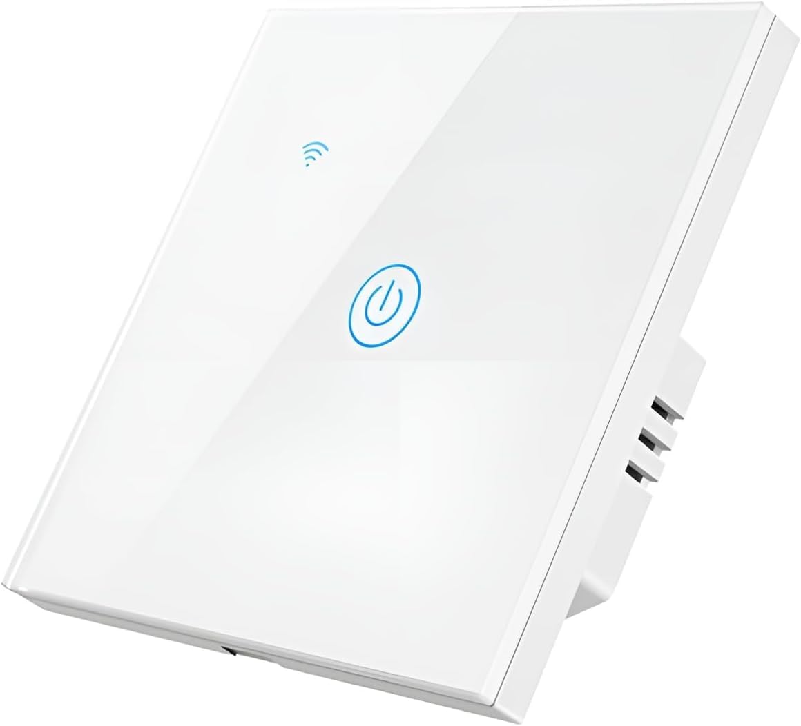 Hugewth WiFi Smart Wall Light Switch, No Neutral Wire Required, No Hub Required, Compatible with Alexa and Google Home, APP Remote Control, Timing Function, Voice Control (White, 1Gang)