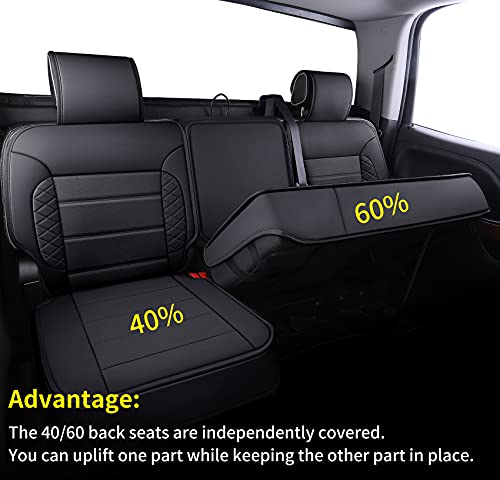 LUCKYMAN CLUB D04-S2-2 Silverado Back Seat Covers, Fit for 2019-2024 Chevy Silverado GMC Sierra 1500 and 2020-2024 2500HD 3500HD Crew Cab Water Proof Faux Leather(Rear Set, Black Rear)