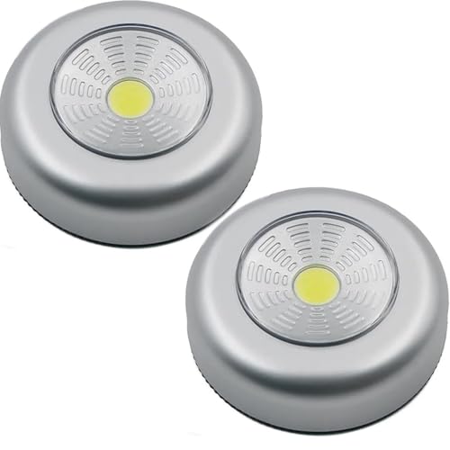 Navoys 2 Pack COB LED Battery-Powered Wireless Night Light Tap Touch Push Lamp - Self Adhesive COB Push Light for Closets, Cabinets, Counters or Utility Rooms, Cordless Puck Light (2pc COB Lights)