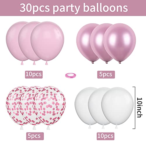 Pink Party Balloons For Girls Women, 30Pcs Pastel Pink White Balloons, Macaron Pink Wedding Balloons With Pink Metal Confetti Balloons For Birthday Baby Shower Wedding Anniversary Decorations #TOP2