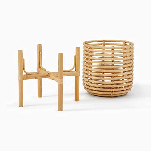 Image of handmade Plant Stand| Flower Pot Stand for Living Room | Indoor Plant stand| Plant Holder (Rattan)(20 Inches (H) x 14.5 Inches (W) x 14.5 Inches