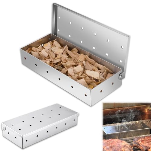 Xiciki BBQ Smoker Box, Stainless Steel Wood Chip Smoker Box for Gas, Charcoal & Electric Grills, Portable Grilling Accessories with Lid for Enhanced Smoky Flavor on Meat and Fish