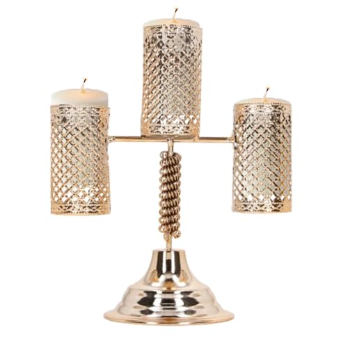 3 Arms Metal Candelabra Candelabra, Velador de Oro Holce Hollow Electroplating Metal Light Luxury Candlestick Decoración del hogar Decoración del hogar